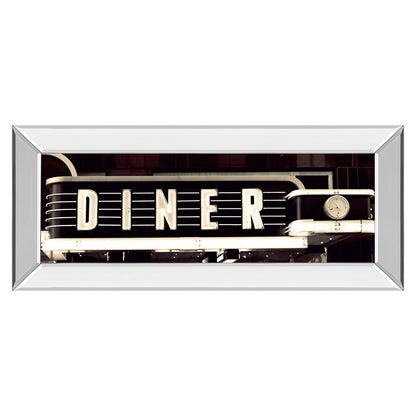 Classy Living Neon Diner Sign Wall Art 42x18in | Contemporary Mirrored Frame | Living Room & Dining Room Decor | 42 x 18 x 3 in | Model 1883MF