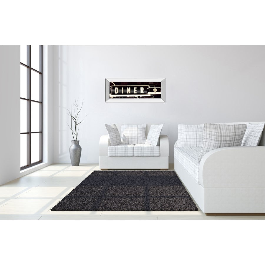 Classy Living Neon Diner Sign Wall Art 42x18in | Contemporary Mirrored Frame | Living Room & Dining Room Decor | 42 x 18 x 3 in | Model 1883MF