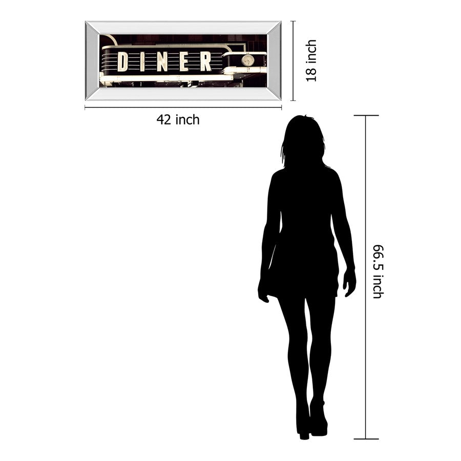 Classy Living Neon Diner Sign Wall Art 42x18in | Contemporary Mirrored Frame | Living Room & Dining Room Decor | 42 x 18 x 3 in | Model 1883MF