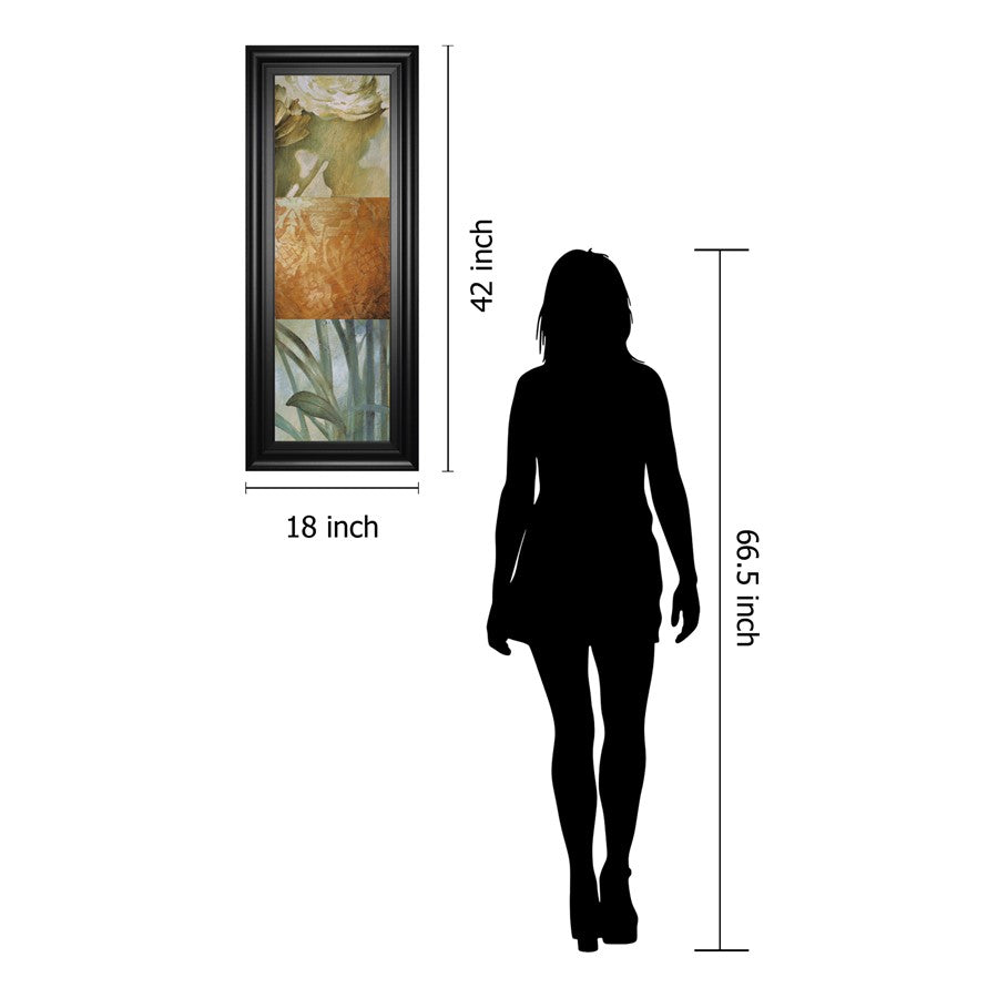 Classy Living Botanical Harmony Wall Art 18x42in | Transitional Multicolor Botanical on Paper in Midnight Aura MDF Frame | Living Room & | Model 1892