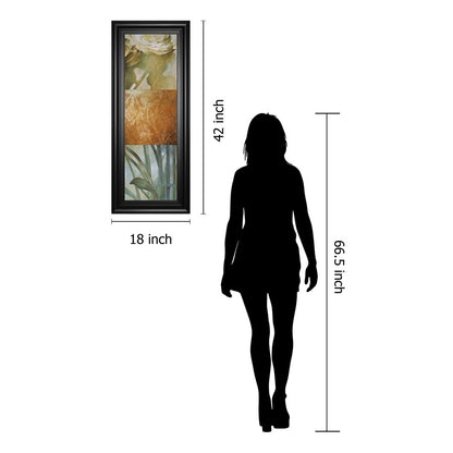 Classy Living Botanical Harmony Wall Art 18x42in | Transitional Multicolor Botanical on Paper in Midnight Aura MDF Frame | Living Room & | Model 1892