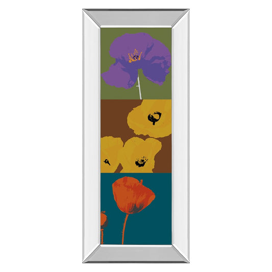Classy Living Floral Trio Mosaic Wall Art 18x42in | Contemporary Multicolor Paper Art in Mirrored Frame | Living Room & Bedroom Decor | 18 | Model 1895MF