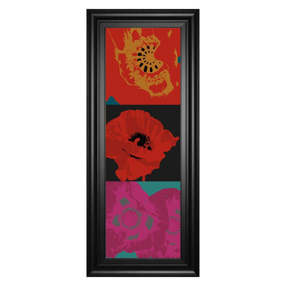 Classy Living Vivid Petal Harmony 18x42in Triptych Wall Art | Contemporary Multicolor Poppy Graphic on Paper in Black MDF Frame | Living Room | Model 1896