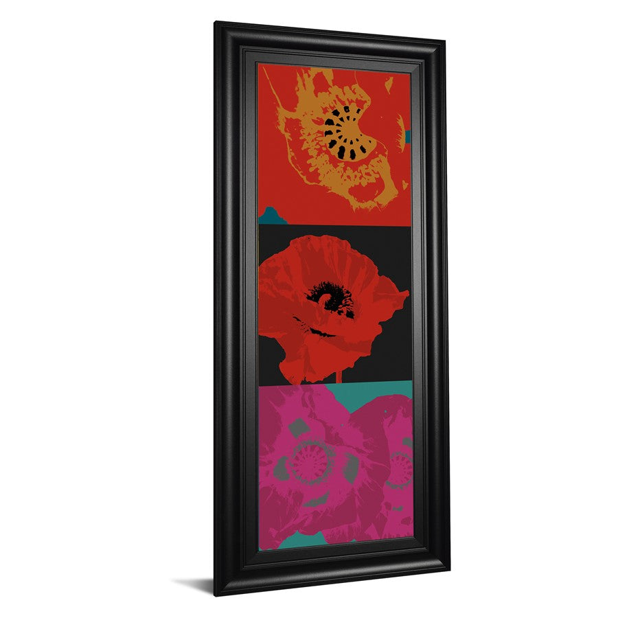 Classy Living Vivid Petal Harmony 18x42in Triptych Wall Art | Contemporary Multicolor Poppy Graphic on Paper in Black MDF Frame | Living Room | Model 1896