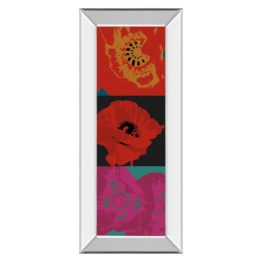 Classy Living Vivid Petal Harmony 18x42in Wall Art | Contemporary Multicolor Poppy Triptych with Mirrored Frame | Living Room & Bedroom | Model 1896MF