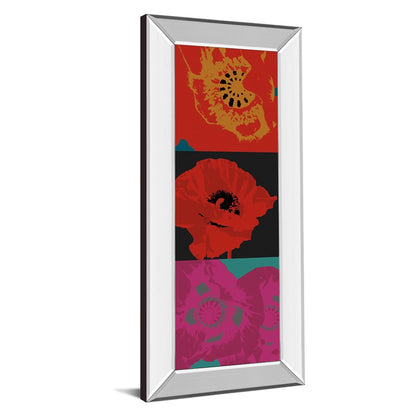Classy Living Vivid Petal Harmony 18x42in Wall Art | Contemporary Multicolor Poppy Triptych with Mirrored Frame | Living Room & Bedroom | Model 1896MF