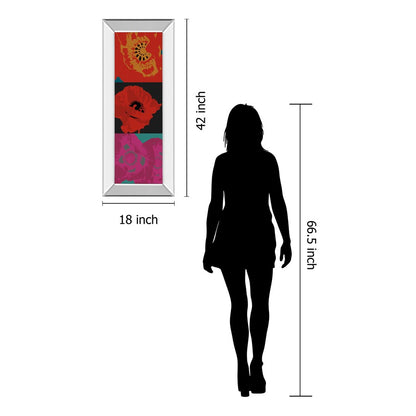 Classy Living Vivid Petal Harmony 18x42in Wall Art | Contemporary Multicolor Poppy Triptych with Mirrored Frame | Living Room & Bedroom | Model 1896MF