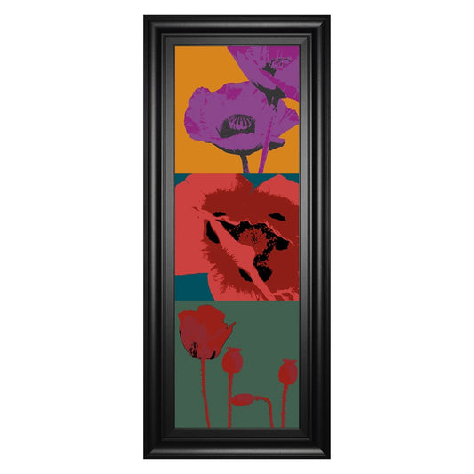Classy Living Pop Poppies Wall Art 18x42in | Contemporary Multicolor Floral on Paper in Black MDF Frame | Living Room & Bedroom Accent | 1 x | Model 1897