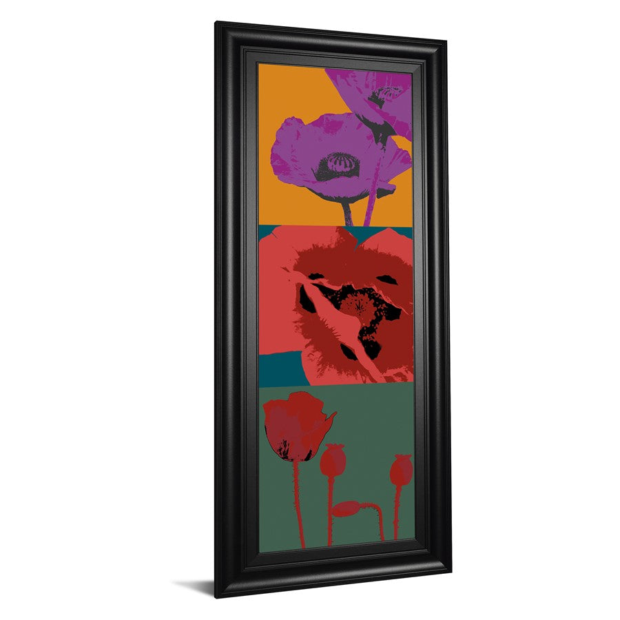 Classy Living Pop Poppies Wall Art 18x42in | Contemporary Multicolor Floral on Paper in Black MDF Frame | Living Room & Bedroom Accent | 1 x | Model 1897
