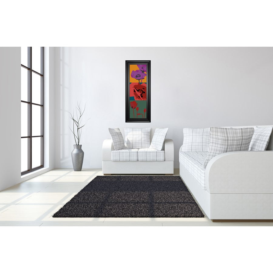 Classy Living Pop Poppies Wall Art 18x42in | Contemporary Multicolor Floral on Paper in Black MDF Frame | Living Room & Bedroom Accent | 1 x | Model 1897