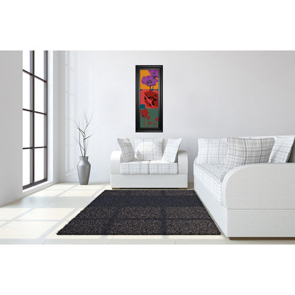 Classy Living Pop Poppies Wall Art 18x42in | Contemporary Multicolor Floral on Paper in Black MDF Frame | Living Room & Bedroom Accent | 1 x | Model 1897