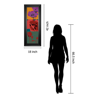 Classy Living Pop Poppies Wall Art 18x42in | Contemporary Multicolor Floral on Paper in Black MDF Frame | Living Room & Bedroom Accent | 1 x | Model 1897