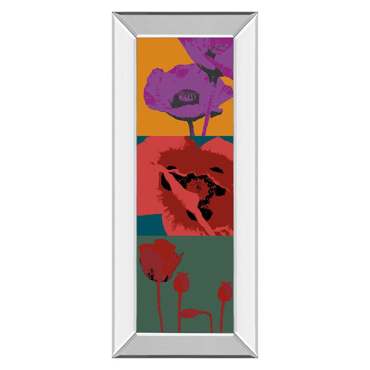 Classy Living Pop Poppies Wall Art 18x42in | Contemporary Graphic Floral on Paper in Mirrored Frame | Living Room & Office Accent | 18 x 42 | Model 1897MF