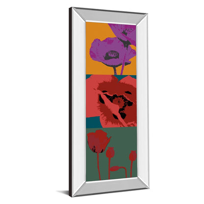 Classy Living Pop Poppies Wall Art 18x42in | Contemporary Graphic Floral on Paper in Mirrored Frame | Living Room & Office Accent | 18 x 42 | Model 1897MF