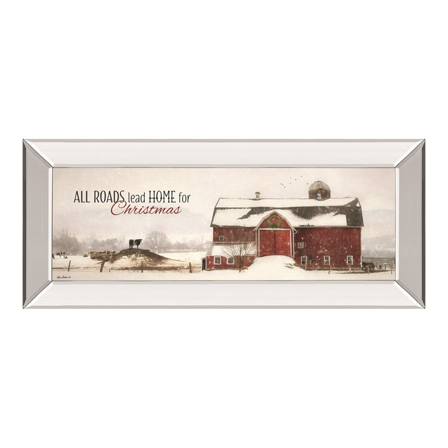 Classy Living Holiday Barn Scene Wall Art 42x18in | Traditional Mirrored Frame | Living Room & Entryway Decor | 42 x 18 x 3 in | Model 1944MF