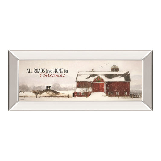 Classy Living Holiday Barn Scene Wall Art 42x18in | Traditional Mirrored Frame | Living Room & Entryway Decor | 42 x 18 x 3 in | Model 1944MF