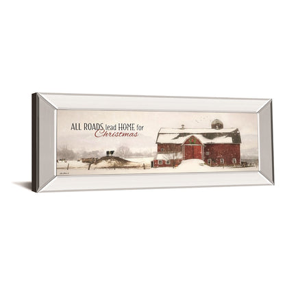 Classy Living Holiday Barn Scene Wall Art 42x18in | Traditional Mirrored Frame | Living Room & Entryway Decor | 42 x 18 x 3 in | Model 1944MF