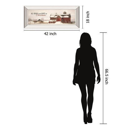 Classy Living Holiday Barn Scene Wall Art 42x18in | Traditional Mirrored Frame | Living Room & Entryway Decor | 42 x 18 x 3 in | Model 1944MF