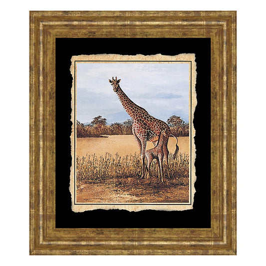 Classy Living Serene Giraffe Duo Wall Art 22x26in | Traditional Gilded Radiance Frame | Living Room & Office Decor | 22 x 26 x 1 in | Model 203