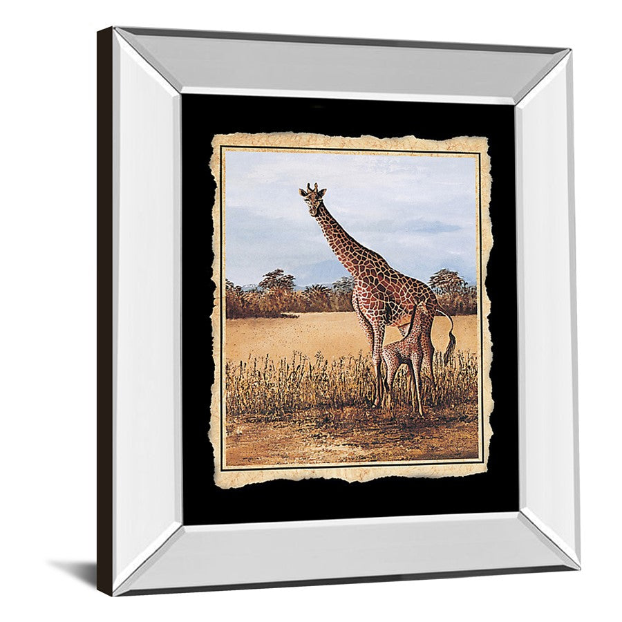 Classy Living Serene Giraffe Duo Wall Art 22x26in | Traditional Mirrored Frame & Paper Art | Living Room & Office Decor | 3 x 22 x 26 in | Model 203MF