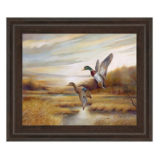 Classy Living Graceful Flight 26x22in Wall Art | Traditional Brown MDF Frame with Glass | Living Room, Den & Office Decor | 26 x 22 x 1 in | Model 253