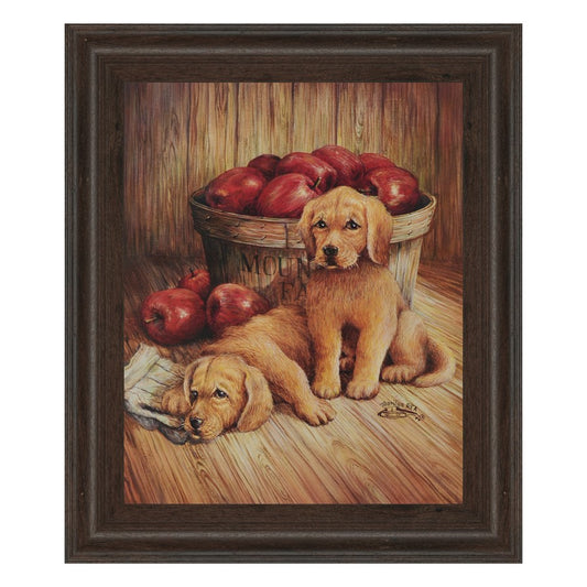 Classy Living Golden Pups 22x26in Wall Art | Traditional Dark Chocolate MDF Frame with Glass | Living Room & Family Room Decor | 1 x 22 x 26 in | Model 265