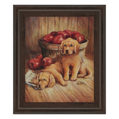 Classy Living Golden Pups 22x26in Wall Art | Traditional Dark Chocolate MDF Frame with Glass | Living Room & Family Room Decor | 1 x 22 x 26 in | Model 265