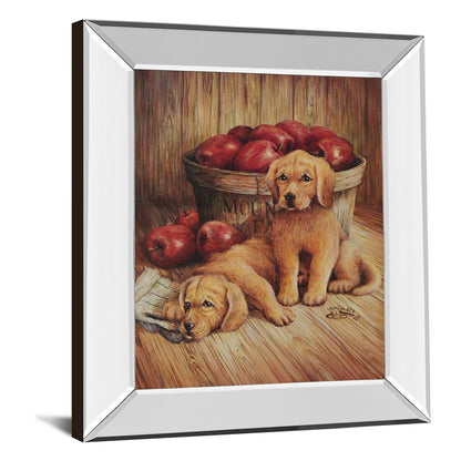 Classy Living Golden Pups 22x26in Wall Art | Traditional Framed Print with Mirrored Frame | Living Room & Den Decor | 22 x 26 x 3 in | Model 265MF