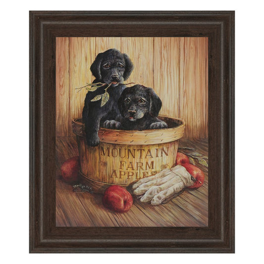 Classy Living Rustic Puppy Basket Wall Art 22x26in | Traditional Framed Print with Cinnamon Mocha MDF Frame | Living Room & Kitchen Farmhouse | Model 266