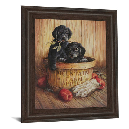 Classy Living Rustic Puppy Basket Wall Art 22x26in | Traditional Framed Print with Cinnamon Mocha MDF Frame | Living Room & Kitchen Farmhouse | Model 266