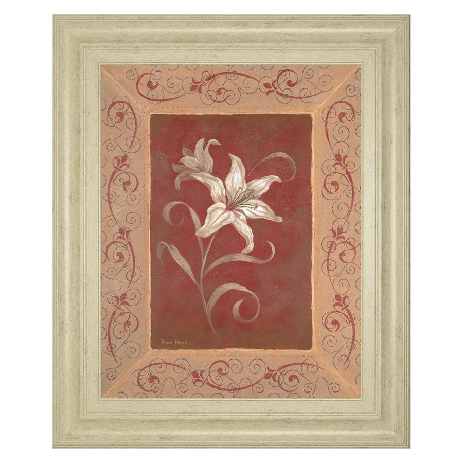 Classy Living White Lily Scroll Wall Art 22x26in | Traditional Ivory Bliss MDF Frame with Glass | Living Room & Dining Room Decor | 1 x 22 x | Model 337