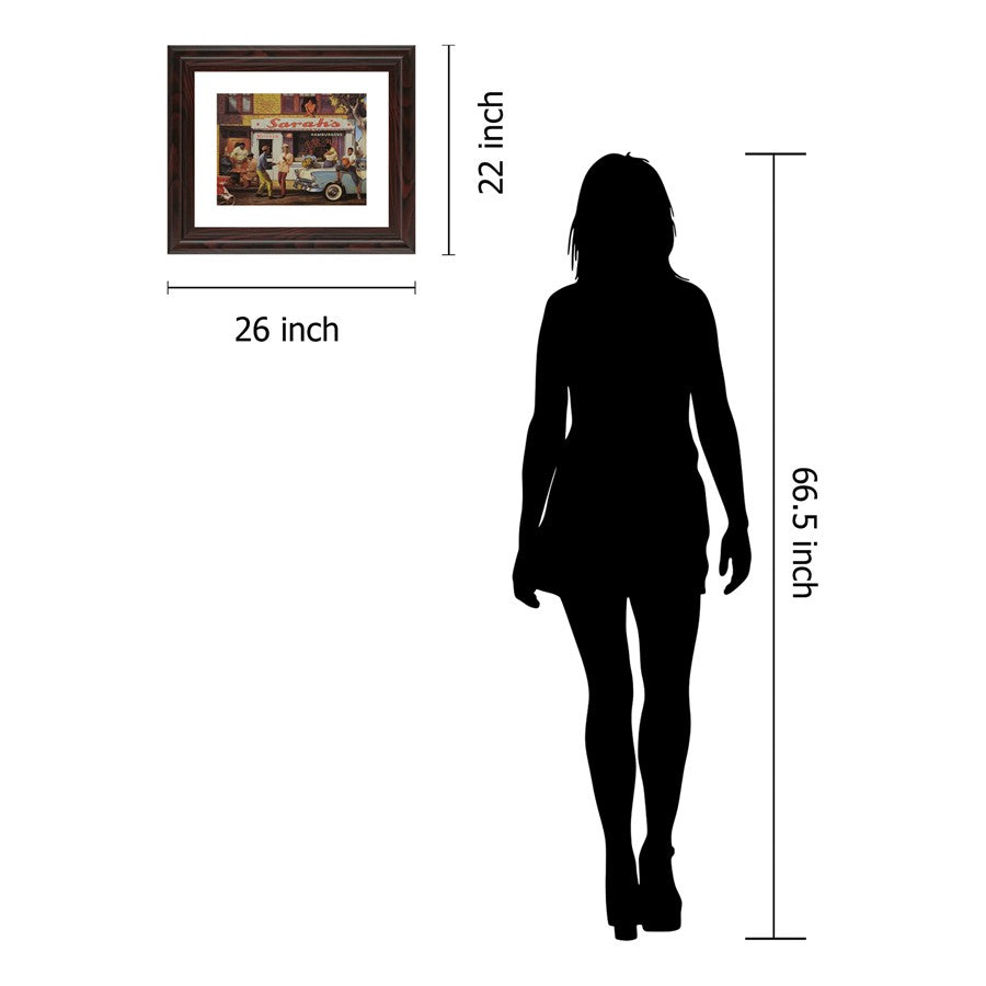 Classy Living Neighborhood Barbecue 26x22in Wall Art | Traditional Multicolor Paper Print in Cinnamon Mocha MDF Frame | Living Room & Family | Model 353
