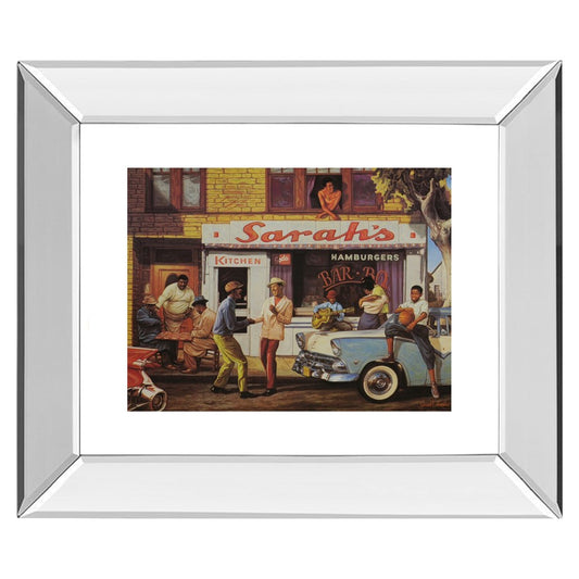 Classy Living Neighborhood Barbecue 26x22in Wall Art | Traditional Multicolor Paper Art in Mirrored Frame | Living Room & Dining Room Decor | Model 353MF