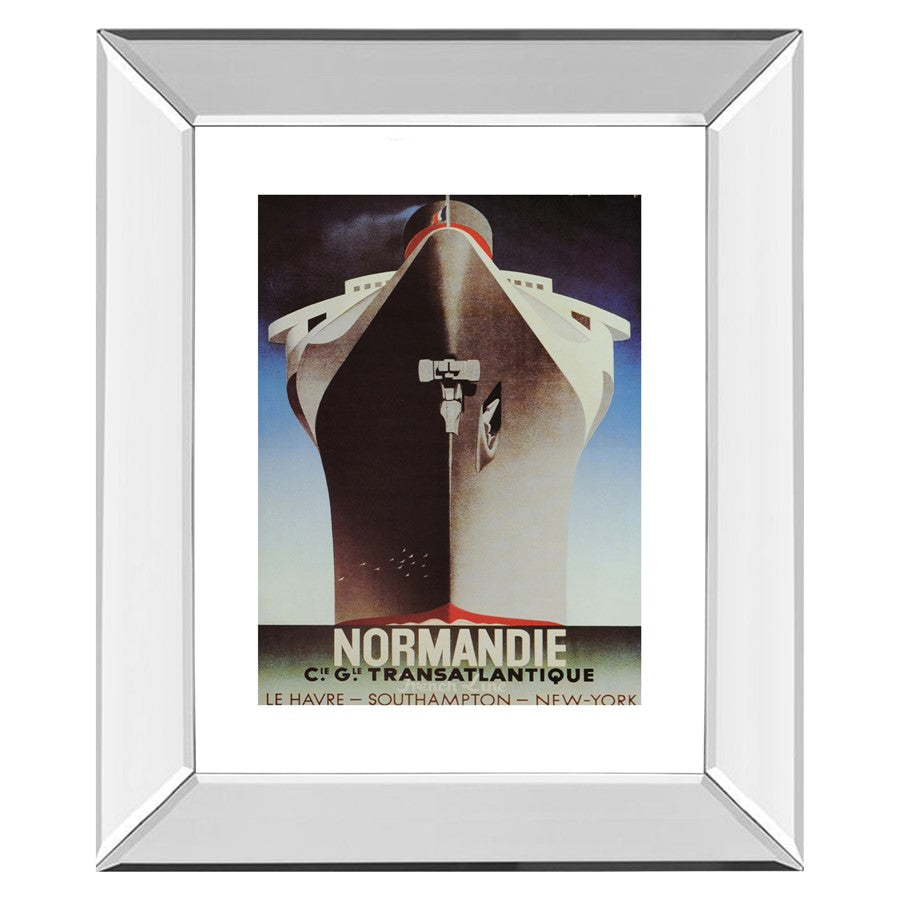 Classy Living Normandie Voyage 22x26in Wall Art | Art Deco Mirrored Frame Graphic Print | Living Room & Office Maritime Decor | 3 x 22 x 26 | Model 360MF