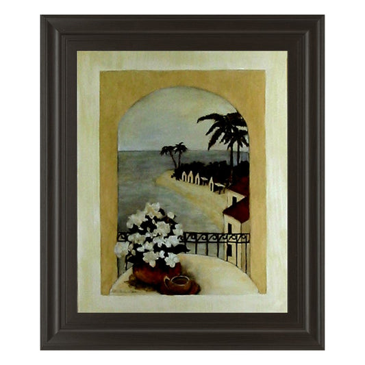 Classy Living Tropical Moon 22x26in Wall Art | Contemporary Mixed Media on Paper in Dark Chocolate MDF Frame | Living Room & Office Coastal | Model 4476