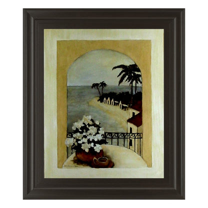 Classy Living Tropical Moon 22x26in Wall Art | Contemporary Mixed Media on Paper in Dark Chocolate MDF Frame | Living Room & Office Coastal | Model 4476