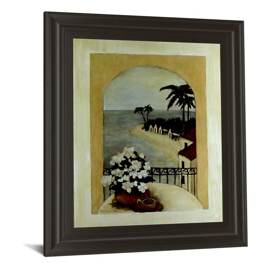 Classy Living Tropical Moon 22x26in Wall Art | Contemporary Mixed Media on Paper in Dark Chocolate MDF Frame | Living Room & Office Coastal | Model 4476