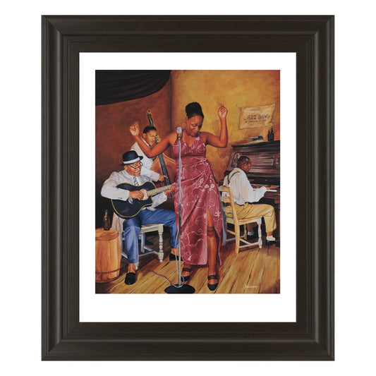 Classy Living Soulful Jazz Scene 22x26in Wall Art | Contemporary Framed Print in Dark Chocolate MDF Frame | Living Room & Music Room Decor | Model 4550