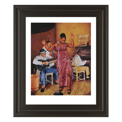 Classy Living Soulful Jazz Scene 22x26in Wall Art | Contemporary Framed Print in Dark Chocolate MDF Frame | Living Room & Music Room Decor | Model 4550