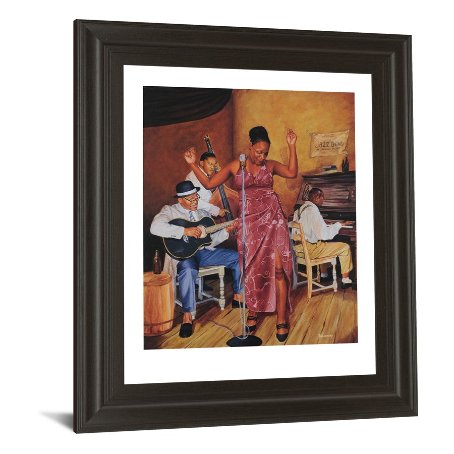 Classy Living Soulful Jazz Scene 22x26in Wall Art | Contemporary Framed Print in Dark Chocolate MDF Frame | Living Room & Music Room Decor | Model 4550