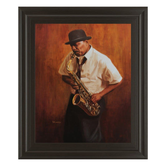 Classy Living Soulful Saxophonist Wall Art 22x26in | Contemporary Dark Chocolate MDF Frame | Living Room & Music Room Decor | 22 x 26 x 1 in | Model 4682