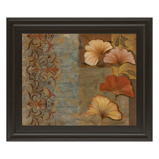 Classy Living Golden Petal Story Wall Art 26x22in | Contemporary Multicolor Botanical on Paper in Dark Chocolate MDF Frame | Living Room & | Model 4687