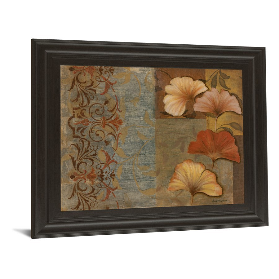 Classy Living Golden Petal Story Wall Art 26x22in | Contemporary Multicolor Botanical on Paper in Dark Chocolate MDF Frame | Living Room & | Model 4687