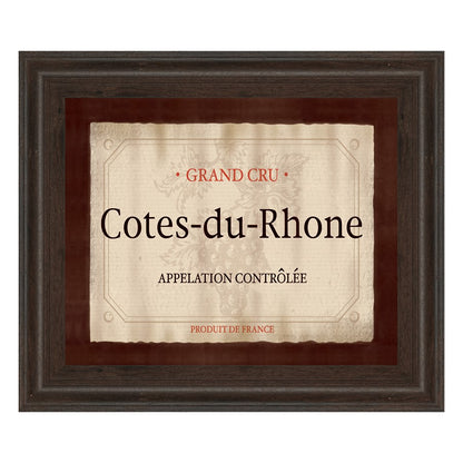 Classy Living Cotes-du-Rhone 26x22in Wall Art | Transitional Cinnamon Mocha MDF Frame with Real Glass | Kitchen & Dining Room Wine Decor | 1 | Model 4713