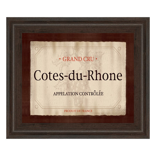 Classy Living Cotes-du-Rhone 26x22in Wall Art | Transitional Cinnamon Mocha MDF Frame with Real Glass | Kitchen & Dining Room Wine Decor | 1 | Model 4713