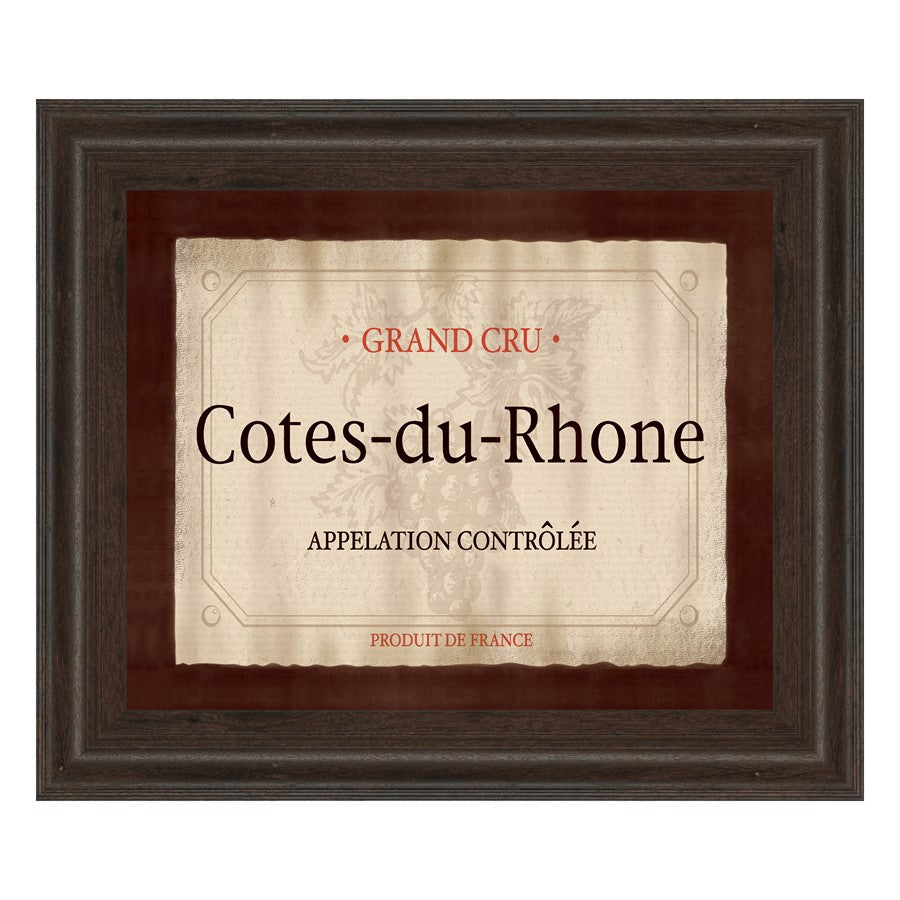 Classy Living Cotes-du-Rhone 26x22in Wall Art | Transitional Cinnamon Mocha MDF Frame with Real Glass | Kitchen & Dining Room Wine Decor | 1 | Model 4713
