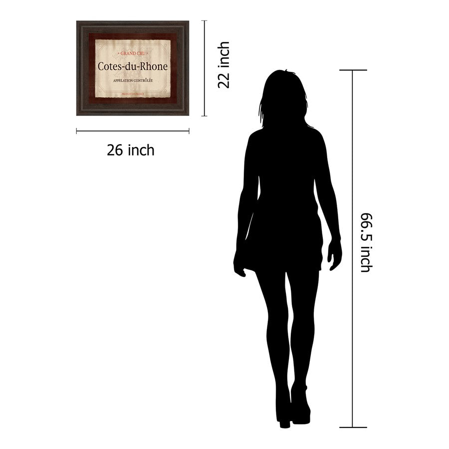 Classy Living Cotes-du-Rhone 26x22in Wall Art | Transitional Cinnamon Mocha MDF Frame with Real Glass | Kitchen & Dining Room Wine Decor | 1 | Model 4713