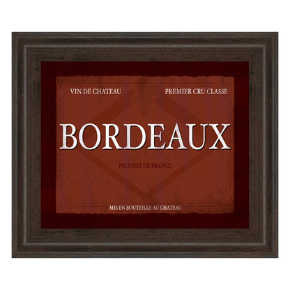Classy Living Bordeaux Label Wall Art 26x22in | Transitional Cinnamon Mocha MDF Frame with Real Glass | Living Room & Office Wine Decor | 26 | Model 4714
