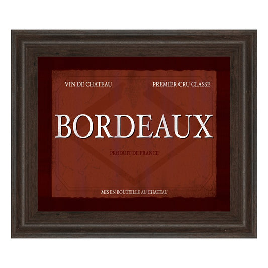 Classy Living Bordeaux Label Wall Art 26x22in | Transitional Cinnamon Mocha MDF Frame with Real Glass | Living Room & Office Wine Decor | 26 | Model 4714