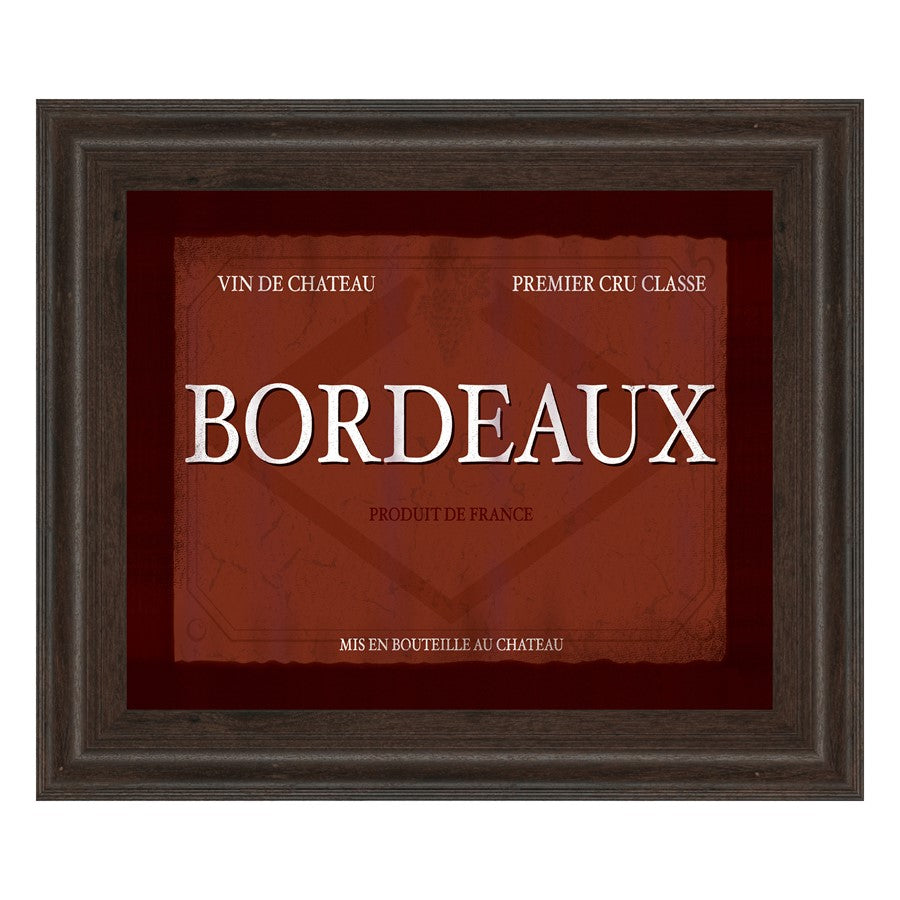Classy Living Bordeaux Label Wall Art 26x22in | Transitional Cinnamon Mocha MDF Frame with Real Glass | Living Room & Office Wine Decor | 26 | Model 4714